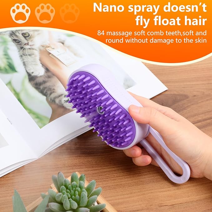 4-in-1 Cat Grooming Steam Brush, Pet Hair Shedding, Massage, Cleaning, Combing (brown)-PurrikoPets