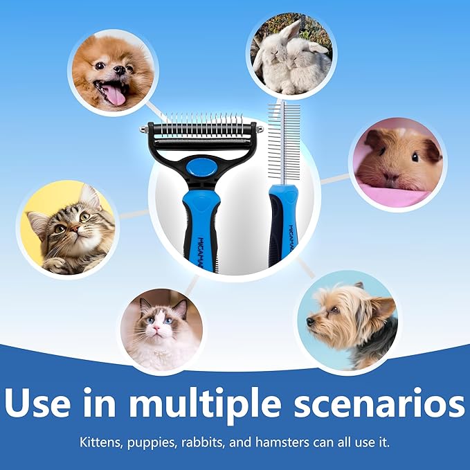 2-in-1 Shedding Brush and Detangling Comb Combo,Small Dog Stripping Brush, Dog and Cat Grooming Comb, 17 Stainless Steel Teeth Remove Tangled Hair, Pet Grooming Tools-Small-PurrikoPets