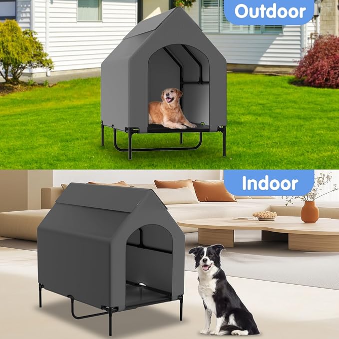 48” Extra Large Dog House-2-in-1 Extra Large Dog House with 8.5” Elevated Dog Bed-Weatherproof Waterproof Outdoor Dog House,Easy to Clean-PurrikoPets