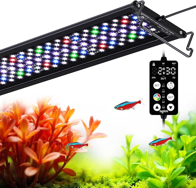 Full Spectrum Aquarium Light, 24/7 Custom Timer, Power-Off Memory, 36-42in 7-Row LED Fish Tank Lights, 8 Colors, 20 Brightness, Day & Night Cycle, Adjustable Mount for Freshwater Plant Growth-PurrikoPets