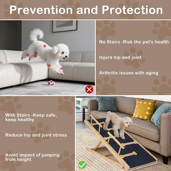 Dog Ramp for Bed Couch Extra Wide Folding Pet Ramps for Large Dogs to Get on Bed, Portable Doggie Steps 6 Adjustable Height 27.3”, 47.3" Long-PurrikoPets