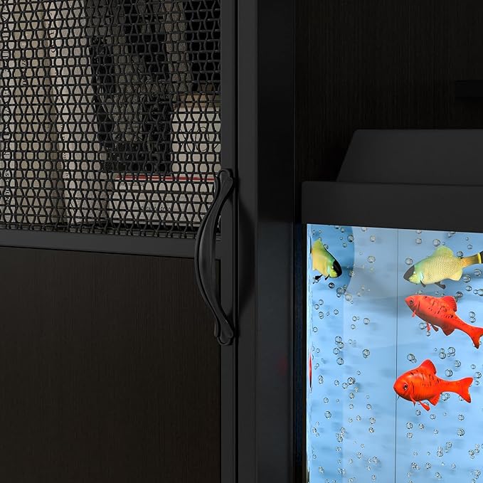 Fish Tank Stand, Modern Aquarium Stand with Built-in Cabinet and Shelves - Sleek Black Iron and Wood Grain Design for Stylish Home Décor（ 51.97" x W 19.69" x H 31.5"） Black-PurrikoPets