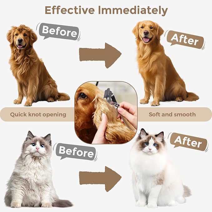 3-in-1 Professional Pet Shedding Dematting Comb - Deshedding Undercoat Rake for Dogs with Stainless Steel Blades Metal Pet Brush with Wood Handle Matted Hair Detangling Thinning and Shedding-PurrikoPets