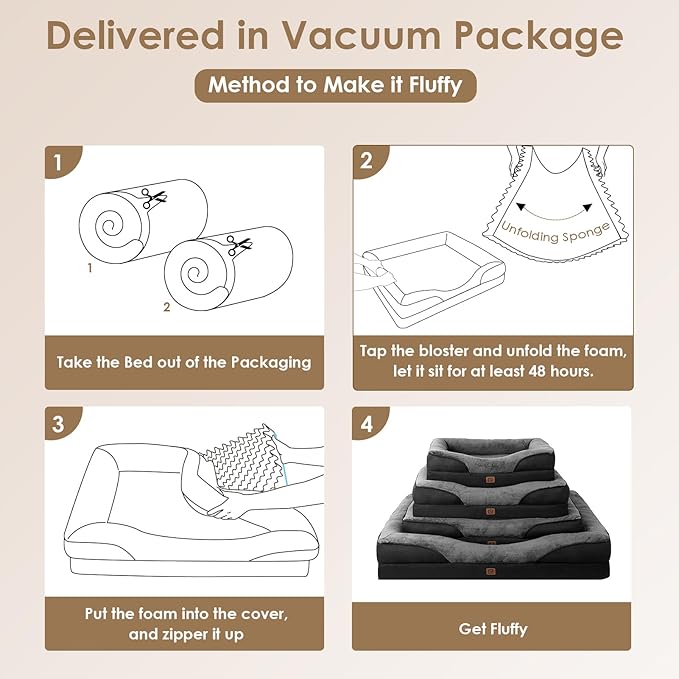 EHEYCIGA Memory Foam Dog Bed for Medium Size, Orthopedic Dog Sofa with Sides and Waterproof Liner, Washable Bolster Pet Couch with Removable Cover, 35x22x6.5 Inch, Grey/Black-PurrikoPets