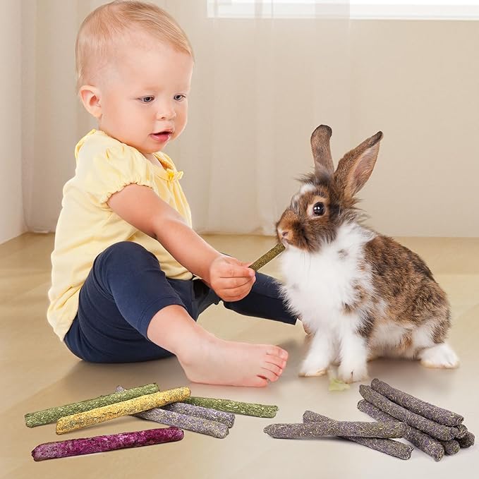 52Pcs Rabbit Chew Sticks, Guinea Pig Toys, Natural Timothy Grass Molar Teeth Stick, Mixing Flowers, Roses, Calendula and Forget Me Not, Small Animals Treats-PurrikoPets