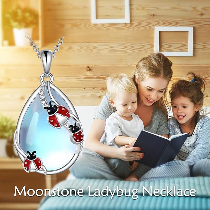 KQF Dragonfly/Butterlfy/Cat/Jellyfish/Bunny/Axolotl/Bee/Mermaid/Hummingbird/Elephant Necklace for Women Sterling Silver Moonstone Pendant Necklace Dragonfly Jewelry Gifts for Women