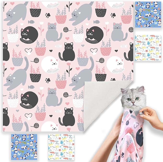 31.5" Cat Wrap for Grooming-Premium Cat Grooming Wrap Cat Restraint for Nail Clipping, Self-Adherent Soft Cat Blanket to Wrap Cat Anti-Scratch Anti-Escape Grooming Bag (Pink, XXL)-PurrikoPets