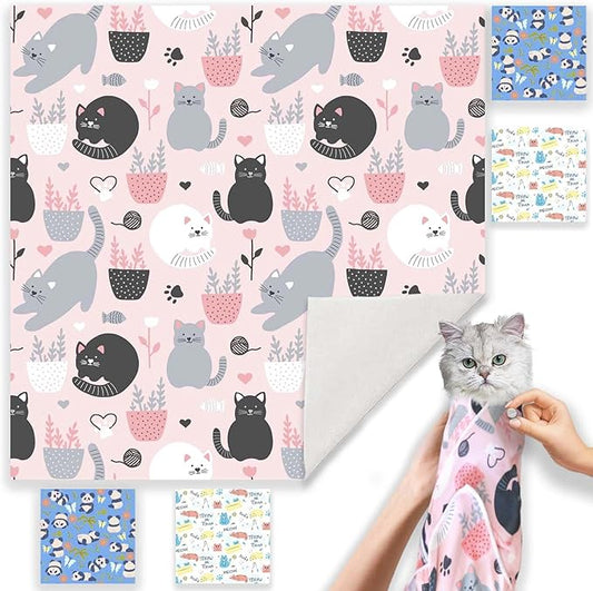 31.5" Cat Wrap for Grooming-Premium Cat Grooming Wrap Cat Restraint for Nail Clipping, Self-Adherent Soft Cat Blanket to Wrap Cat Anti-Scratch Anti-Escape Grooming Bag (Pink, XXL)-PurrikoPets