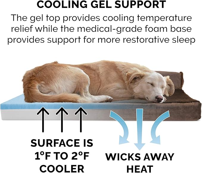 Furhaven Cooling Gel Dog Bed for Large Dogs w/ Removable Bolsters & Washable Cover, For Dogs Up to 125 lbs - Plush & Velvet L Shaped Chaise - Sable Brown, Jumbo Plus/XXL-PurrikoPets