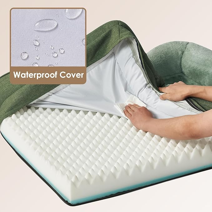 EHEYCIGA Memory Foam Dog Bed for Medium Size, Orthopedic Dog Sofa with Sides and Waterproof Liner, Washable Bolster Pet Couch with Removable Cover, 30x20x6.5 Inch, Green-PurrikoPets