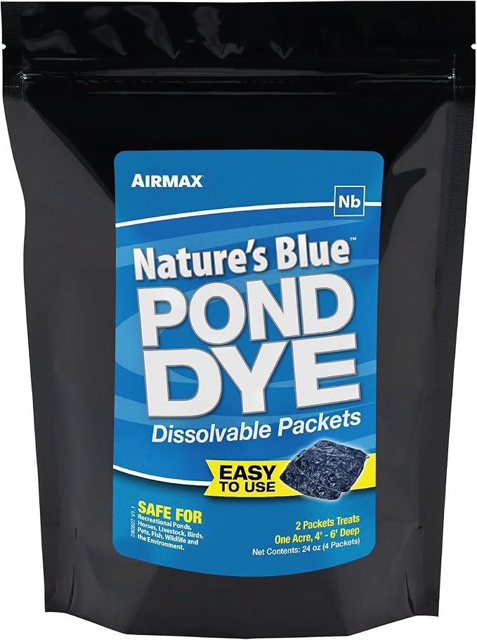 Airmax Pond Dye Packets Natures Blue Colorant for Large Pond & Lake, Beneficial UV Blocking Color Concentrate, Maintain Clean & Clear Water, Fish, Bird & Animal Safe, 4 Soluble Packets-PurrikoPets