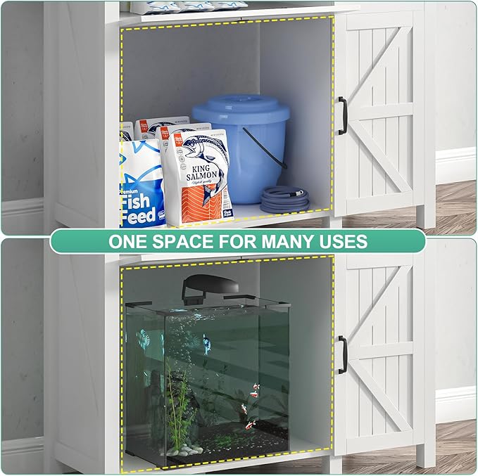 40 Gallon Aquarium Stand With Charging Station, Farmhouse Fish Tank Stand, Reptile Tank Stand Terrarium Stand with Drawer and Cabinet Storage, Sturdy Heavy Duty 41.9"×18.3" Tabletop - White-PurrikoPets