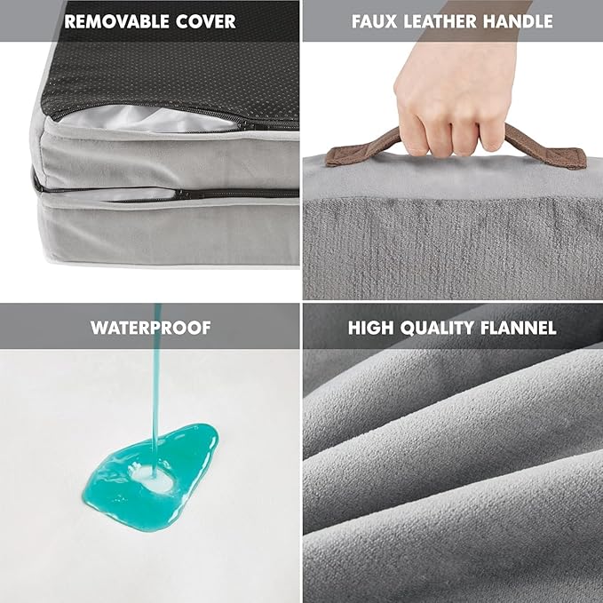 Friends Forever Orthopedic Dog Bed for Medium Dogs, Waterproof Memory Foam Dog Sofa Bed M with Removable Washable Cover, Ally Grey, 28x23x6.5-PurrikoPets