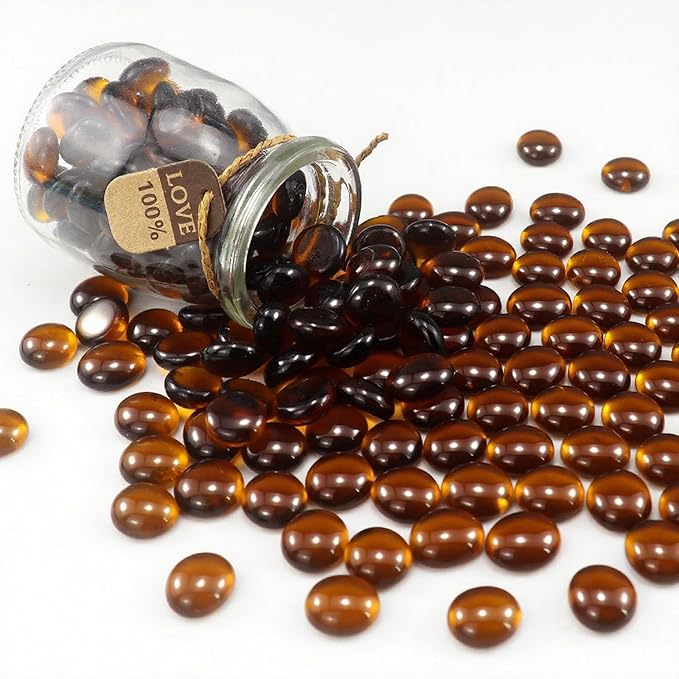 2.16LB Glass Beads Vase Filler Aquarium Gravel Decor Flat Glass Marbles Gems Pebbles Fish Tank Rocks Home Decorative Art Craft - Amber-PurrikoPets