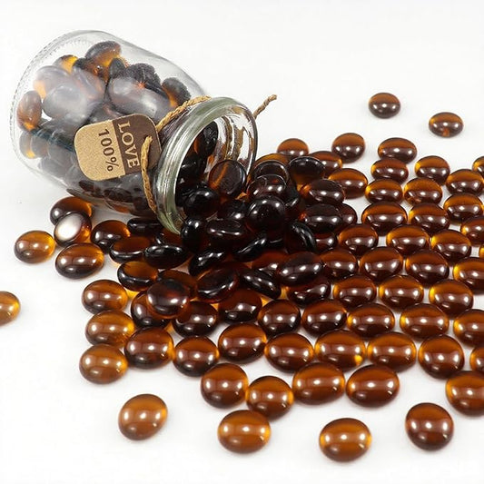 2.16LB Glass Beads Vase Filler Aquarium Gravel Decor Flat Glass Marbles Gems Pebbles Fish Tank Rocks Home Decorative Art Craft - Amber-PurrikoPets