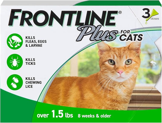 FRONTLINE Plus Flea and Tick Treatment for Cats Over 1.5 lbs. 3 Treatments-PurrikoPets