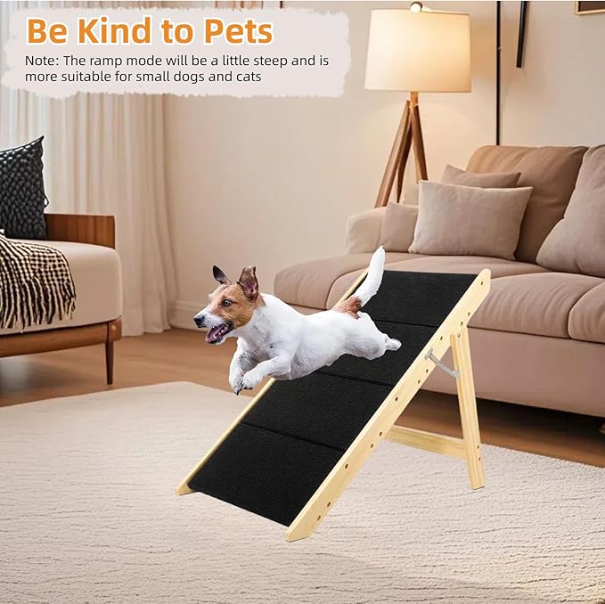 Foldable Dog Stairs/Ramp with 4 Steps - Durable Wooden Pet Stairs for Small, Medium, Large Dogs - Black (5098)-PurrikoPets