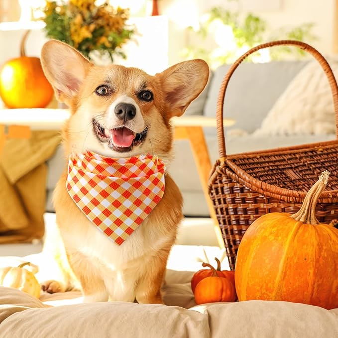 Abbylike 50 Pcs Fall Plaid Dog Bandanas Bulk Autumn Bandanas for Dogs Triangle Kerchief Bibs Scarf for Small Medium Large Pets Thanksgiving Costume Accessories, 25 Styles (25.6 x 17.7 x 17.7 Inch)-PurrikoPets