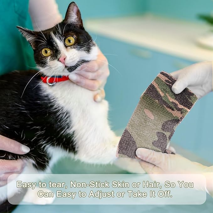 24 Pack Camo Self Adhesive Wrap, 2” x 5 Yards Vet Wrap Cohesive Camo Grip Tape Medical Wrap Self Adherent for Ankle, Wrist Sprains, Pet First Aid-PurrikoPets