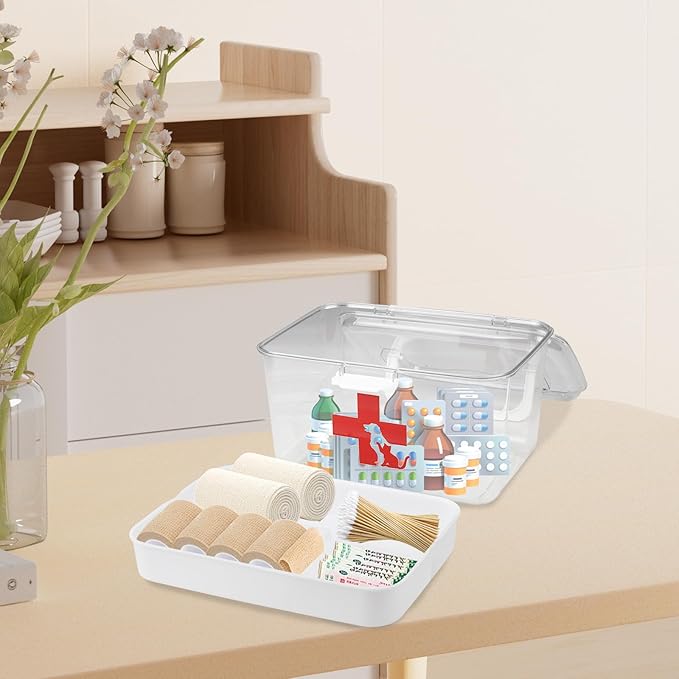 2 Layers Dog First Aid Kit box,Large First Aid Kit Bin,Medic Box for Dog Cat,Empty First Aid Box,Medicine Organizer with Built in Handle,Family or Dog Travel Camping Emergency Tool Set-PurrikoPets