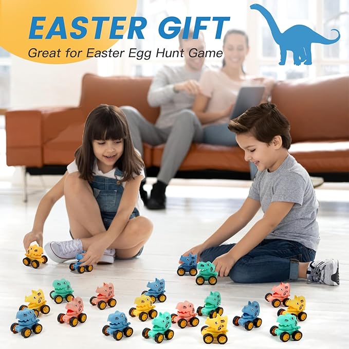 18Pcs Dinosaur Pull Back Cars Set for Kids Toddlers, Bulk Mini Racing Vehicles Toys Party Favors, Pinata Fillers, Goodie Bag Stuffers, Classroom Prizes for Boys Girls-PurrikoPets