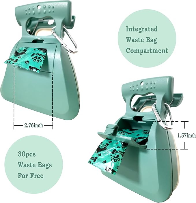 Dog Pooper Scooper, Portable Poop Scooper Handheld Size for Walking Large and Small Dogs Outside Yard or Travel Outdoors, Pup Poop Scoop with Container and 30pcs Pet Waste Bag Attachment, Blue-PurrikoPets