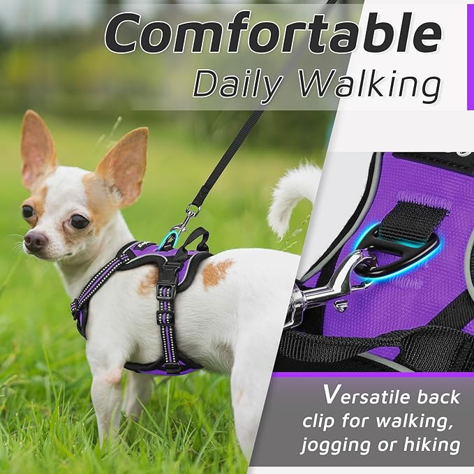 Eagloo Small Dog Harness No Pull, Service Vest with Reflective Strips and Control Handle, Adjustable and Comfortable for Easy Walking, No Choke Pet Harness with 2 Metal Rings, Purple, XS-PurrikoPets