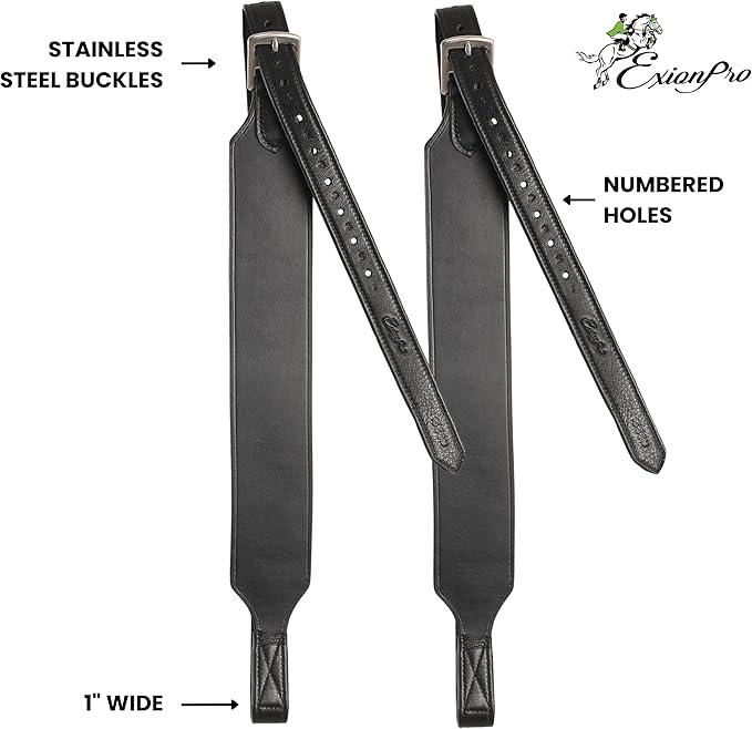 Exion Wide Stability Stirrup Leathers for English Saddles | Premium Cowhide Leather | Enhanced Leg Stability & Comfort | Sizes: 48" to 62"-PurrikoPets