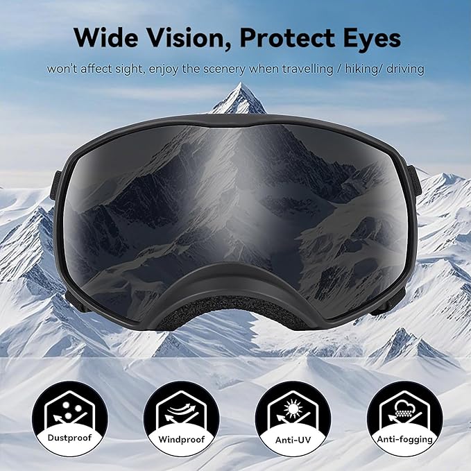 Dog Sunglasses UV Protection Clear Dog Goggles Windproof Glasses with Elastic Straps for Medium-Large Breed, Black Frame + Black Lens-PurrikoPets