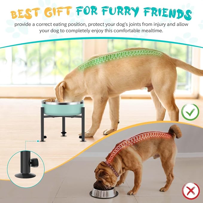 Adjustable Dog Bowls Elevated Stand- 4 Heights, Wide 6-10" -Oppro Metal Raised Tall Single Dog Food Bowl Stands Holder, Upgrade Lifted Water Feeder with Tray for Medium Large Small Breed, Black-PurrikoPets