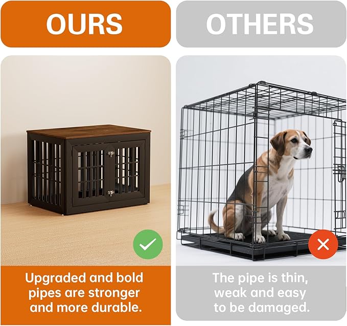 38" Heavy Duty Dog Crate Furniture for Small,Medium and Large Dogs,Rustic Wooden Dog Cage Kennel Indoor Furniture with Waterproof Top,Decorative Pet House Side End Table (Black & Wood)-PurrikoPets