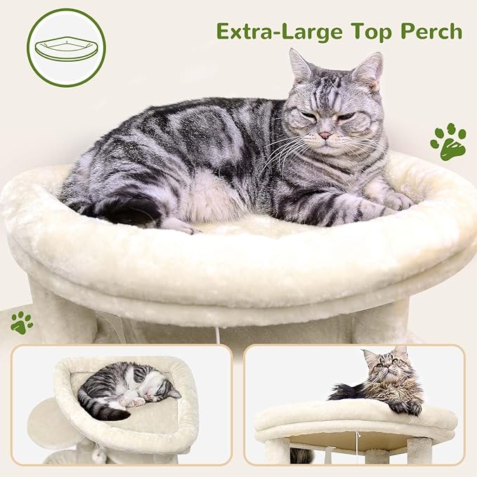 Globlazer Corner Cat Tree Tower for Large Cat, 66inch Tall Large Cat Tree Condo for Multiple Indoor Cats with 6 Scratching Posts, 2 Spacious Cat Condos, Soft Hammock, Hanging Basket, C66, Light Beige-PurrikoPets
