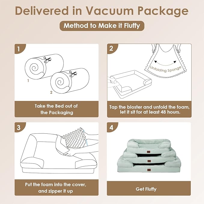 EHEYCIGA Orthopedic Large Dog Bed, Waterproof Memory Foam, Non-Slip Bottom, Sage Green, 35"L x 22"W x 6.5"Th-PurrikoPets