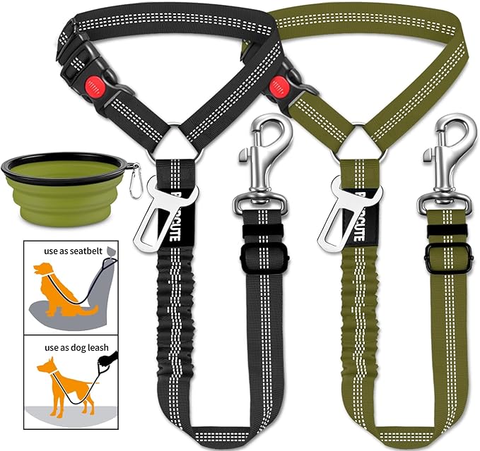 3 Piece Set Dog Seat Belt Retractable Dog Car Seatbelts Adjustable Pet Seat Belt for Vehicle Headrest Restraint Adjustable Heavy Duty & Elastic & Durable Car Harness for Dogs-PurrikoPets
