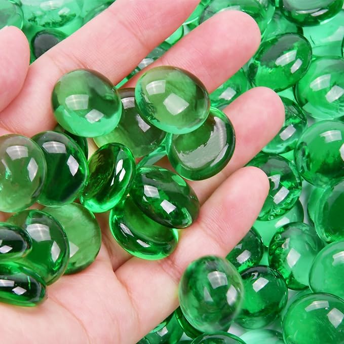 5LB Green Flat Glass Marbles for Vases, Gemstone Beads Vase Filler Decorative Glass Pebbles for Fish Tank, DIY Crafts, Aquarium Decor Rocks-PurrikoPets