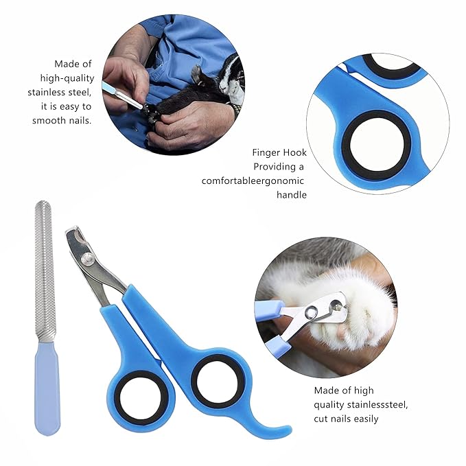 7-Piece Small Pet Grooming Kit with Brush, Nail Clippers, and Adjustable Strap for Rabbits, Hamsters, Guinea Pigs (Blue)-PurrikoPets