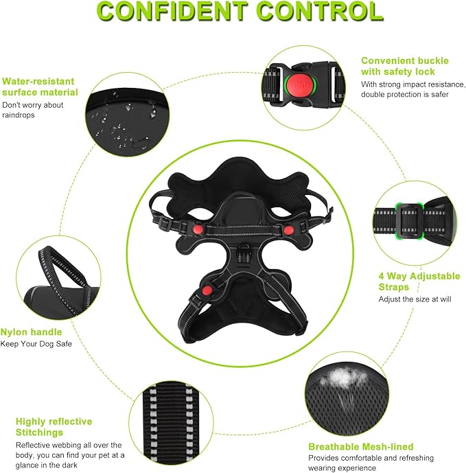 Dog Harness, Adjustable Reflective Dog Vest No Pull Dog Harness with Badge and Bow Tie for Puppy Small Medium Large Dogs-PurrikoPets