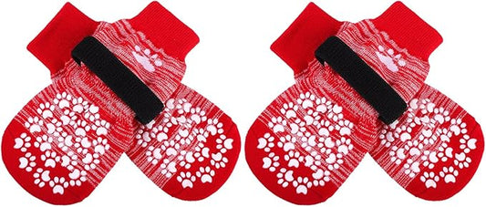 EXPAWLORER Anti Slip Dog Socks to Prevent Licking Paws, Dog Shoes for Hot Pavement, Dog Booties for Small Medium Large Senior Dogs, Traction Control Dog Boots & Paw Protectors for Hardwood Floors-Red-PurrikoPets