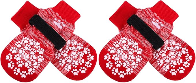 EXPAWLORER Anti Slip Dog Socks to Prevent Licking Paws, Dog Shoes for Hot Pavement, Dog Booties for Small Medium Large Senior Dogs, Traction Control Dog Boots & Paw Protectors for Hardwood Floors-Red-PurrikoPets