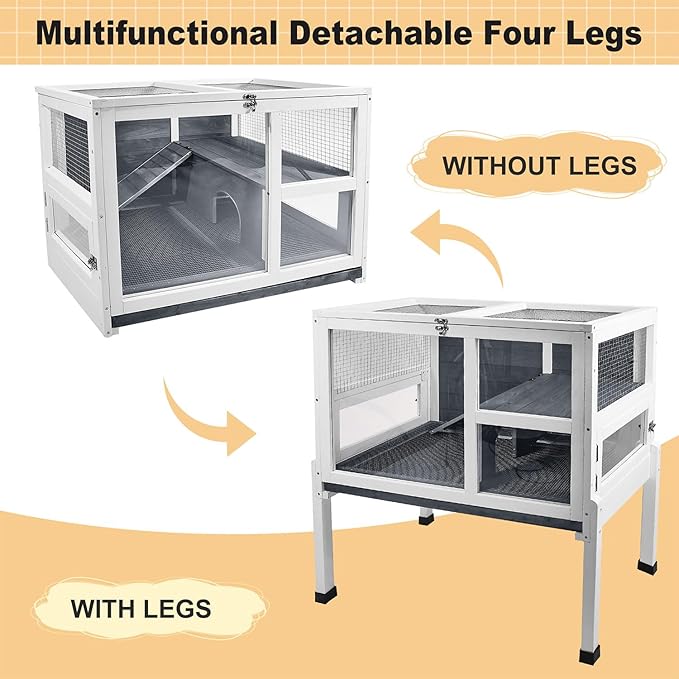 2-Story Guinea Pig Cage with Stand, Indoor Wooden Hamster Cage with Ramp, Pull-Out Tray, Hideout & Platform, Acrylic Transparent Small Animal Habitat for Chinchillas, Ferrets, Hedgehogs,Grey-PurrikoPets