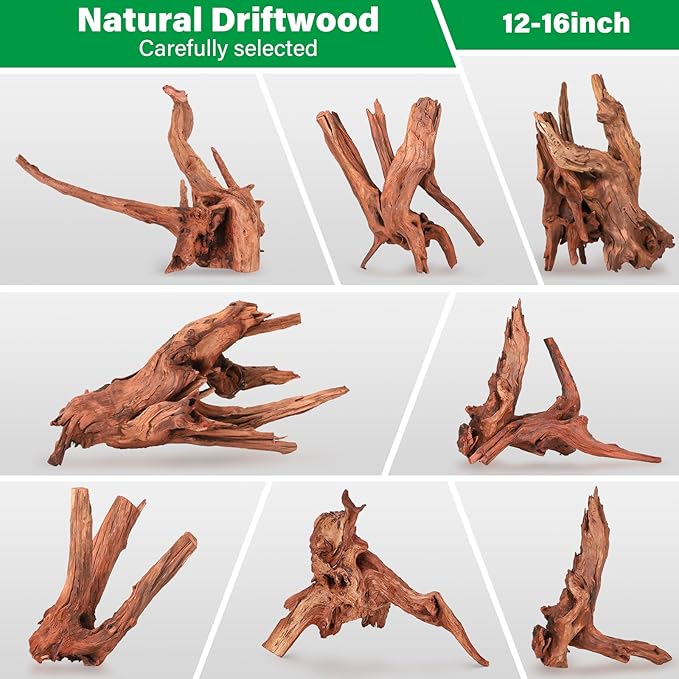 Driftwood for Aquarium Natural Aquarium Wood for Aquascaping Fish Tank Decorations Reptile Tank Decor (Natural Driftwood 12-16" 1 Pack+Protein Cotton)-PurrikoPets