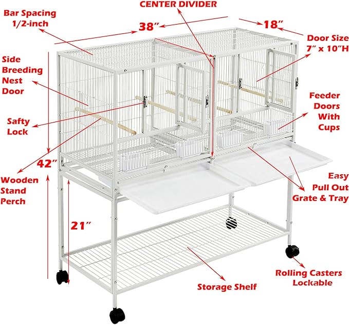 1/2/3-Combo Stacker Center Divided Breeder Breeding Bird Flight Double Rolling Cage for Aviaries Canaries Cockatiels Lovebirds Finches Budgies Small Parrots-PurrikoPets