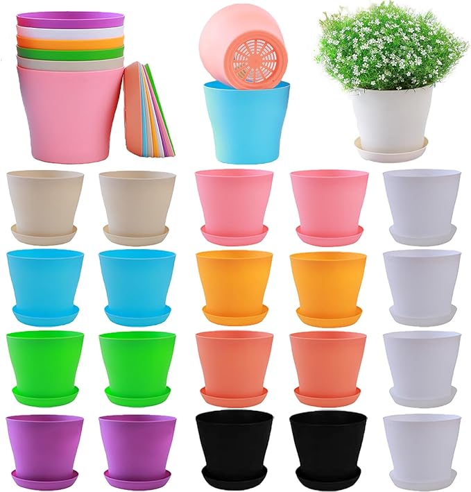 20 Pack 7 Inch Plant Pots Bulk Small Plastic Planters Pots with Drainage Holes Flower Pot for Succulent, Cactus, Herb, African Violet-PurrikoPets