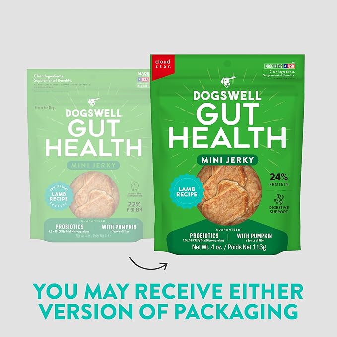 DOGSWELL Gut Health Mini Jerky Functional Dog Treats, Lamb 4 oz. Bag-PurrikoPets