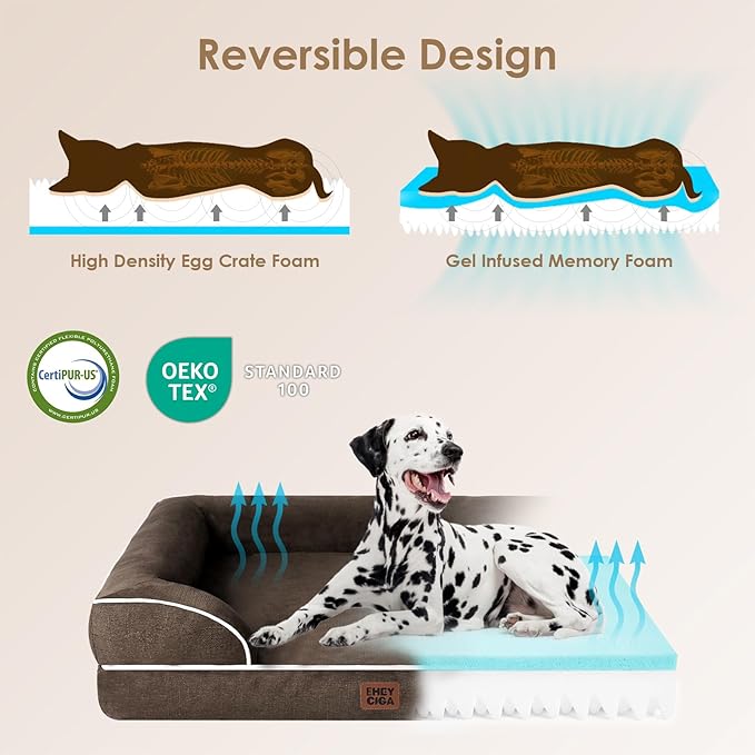 EHEYCIGA Orthopedic XL Dog Beds, Waterproof Memory Foam Dog Bed for Extra Large Dogs, Non-Slip Bottom and Egg-Crate Foam Big Pet Couch Bed with Washable Removable Cover, Brown-PurrikoPets