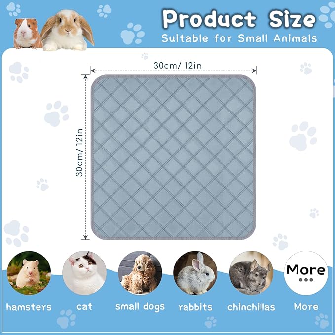 6 Packs Washable Guinea Pig Cage Liners, Waterproof Guinea Pig Pee Pads Reusable Absorbent Bedding Anti Slip Mats for Small Animals Bunny Rabbit Hamster (12 x 12in)-PurrikoPets