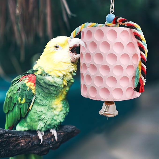 Extra Large Bird Chewing Toy, Parrot Beak Grinding Calcium Stone with Bells, Bird Cage Accessories, Cage Toys for Cockatiel Parakeet Parrot Budgies Rat Hamster Chinchilla Rabbit Bunny African Grey-PurrikoPets