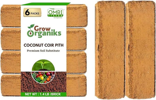 6 Pack Premium Coco Coir Brick for Plants | 100% Organic Compressed Coconut Coir Bricks Starting Mix, Coco Coir Fiber Coconut Husk for Planting, Gardening, Potting Soil Substrate, Herbs, 1.4 LB/Brick-PurrikoPets