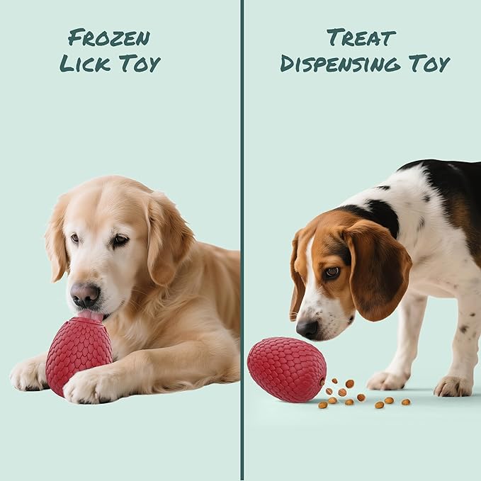 Enrichment Frozen Treat Toy for Dogs - 2-in-1 Dog Licking Toy & Dispensing Dog Puzzle Toy, Fillable Rubber Interactive Toy, Keeps Them Busy, Reduces Anxiety, Safe & Easy to Clean Red-PurrikoPets