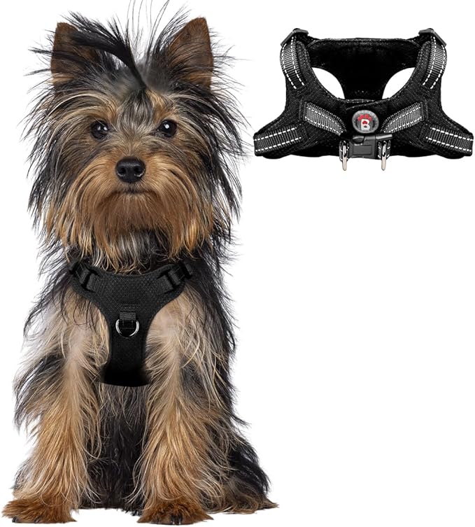 Dog Harness Step in Dog Vest Harness, Reflective Adjustable Puppy No Pull Harness Breathable Soft for Small and Medium Dogs Cats, Black, XXS-PurrikoPets